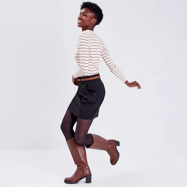 Vib's Jupe Chino Ceinturée Noir Femme 8 Vib's Jupe Chino Ceinturée Noir Femme – Image 6