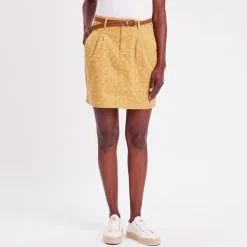 Robe Boutique -Robe Boutique jupe chino droite ceinturee jaune moutarde femme fp 36125392220365520