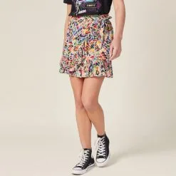 Vib's Jupe Courte à Volants Multicolore Femme