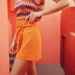 Vib's Jupe Courte Droite Orange Femme