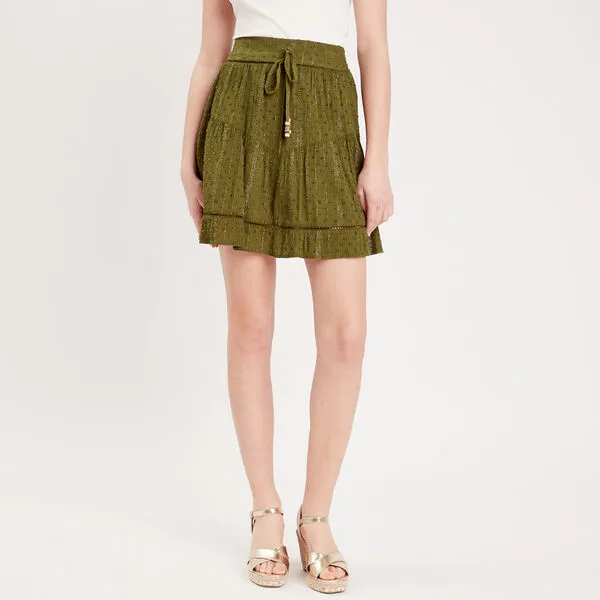 Vib's Jupe Courte évasée Vert Foncé Femme 4 Vib's Jupe Courte évasée Vert Foncé Femme – Image 2