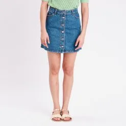 Vib's Jupe Denim Boutonnée Denim Stone Femme -Robe Boutique jupe denim boutonnee denim stone femme fp 36125312220370403