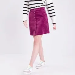 Vib's Jupe Droite Boutonnée Velours Prune Femme