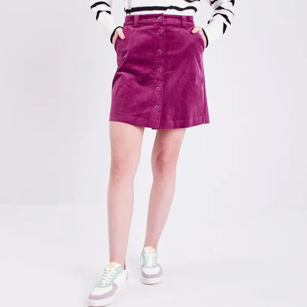 Vib's Jupe Droite Boutonnée Velours Prune Femme 4 Vib's Jupe Droite Boutonnée Velours Prune Femme – Image 2