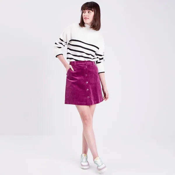 Vib's Jupe Droite Boutonnée Velours Prune Femme 8 Vib's Jupe Droite Boutonnée Velours Prune Femme – Image 6