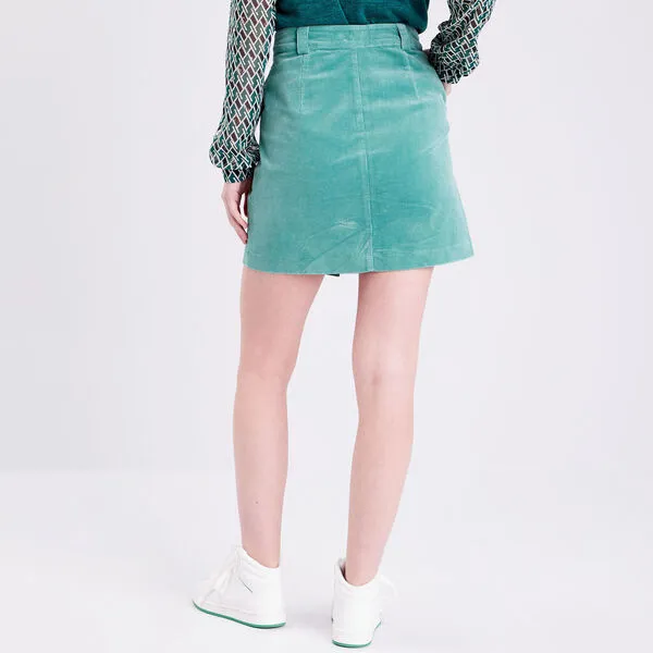 Vib's Jupe Droite Boutonnée Velours Vert Femme 5 Vib's Jupe Droite Boutonnée Velours Vert Femme – Image 3
