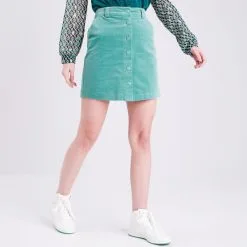 Vib's Jupe Droite Boutonnée Velours Vert Femme