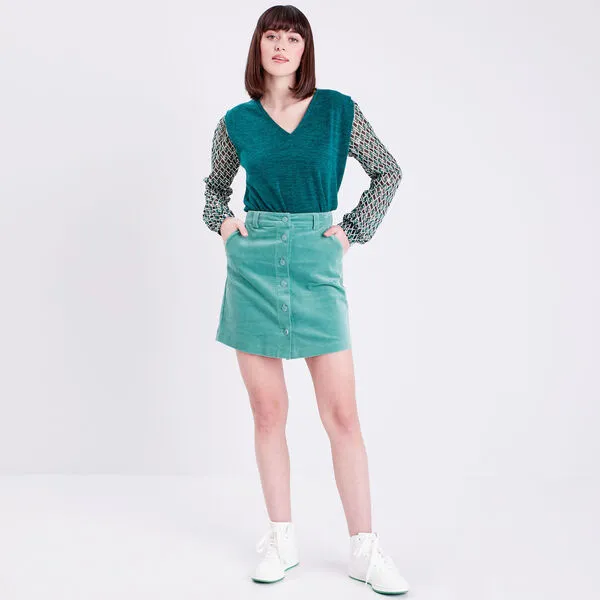 Vib's Jupe Droite Boutonnée Velours Vert Femme 8 Vib's Jupe Droite Boutonnée Velours Vert Femme – Image 6