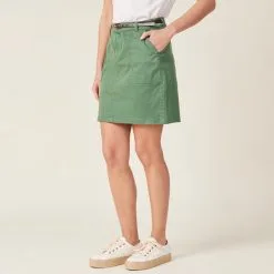 Vib's Jupe Droite Ceinturée Vert Femme