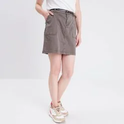 Vib's Jupe Droite Ceinturée Vert Kaki Femme