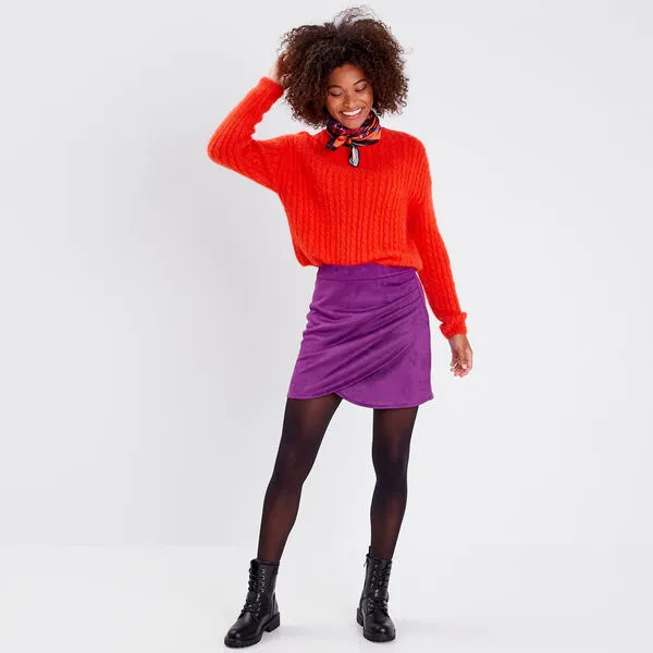 Vib's Jupe Droite Effet Portefeuille Violet Foncé Femme 3 Vib's Jupe Droite Effet Portefeuille Violet Foncé Femme