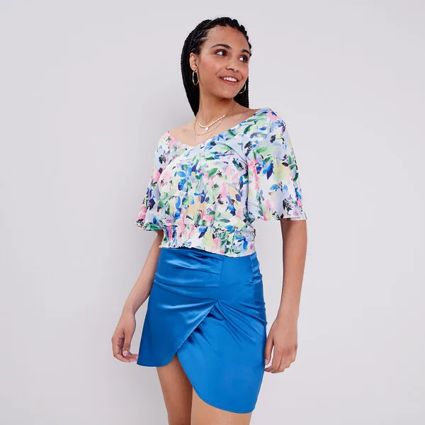 Vib's Jupe Droite Satinée Drapée Bleu Femme 3 Vib's Jupe Droite Satinée Drapée Bleu Femme