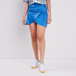 Vib's Jupe Droite Satinée Drapée Bleu Femme 9 Vib's Jupe Droite Satinée Drapée Bleu Femme -Robe Boutique jupe droite satinee drapee bleu femme fp 36125382220514822