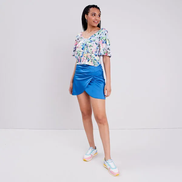 Vib's Jupe Droite Satinée Drapée Bleu Femme 8 Vib's Jupe Droite Satinée Drapée Bleu Femme – Image 6