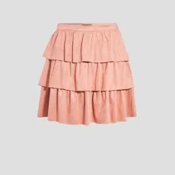 Vib's Jupe évasée Suédine Volantée Rose Pastel Femme