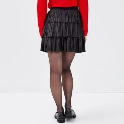 Vib's Jupe évasée Volantée Noir Femme -Robe Boutique jupe evasee volantee noir femme b 36125352250441001