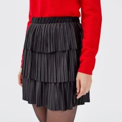 Vib's Jupe évasée Volantée Noir Femme -Robe Boutique jupe evasee volantee noir femme d1 36125352250441001