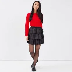 Vib's Jupe évasée Volantée Noir Femme -Robe Boutique jupe evasee volantee noir femme si 36125352250441001