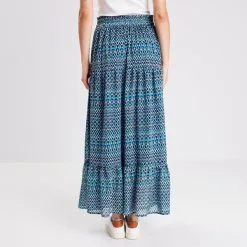 Vib's Jupe Longue évasée Bleu Femme -Robe Boutique jupe longue evasee bleu femme b 36125382270065238