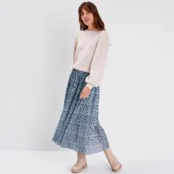 Vib's Jupe Longue évasée Plissée Bleu Femme -Robe Boutique jupe longue evasee plissee bleu femme si 36125272920193946