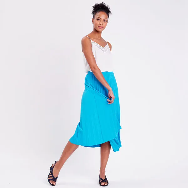 Vib's Jupe Longue évasée Plissée Bleu Femme 8 Vib's Jupe Longue évasée Plissée Bleu Femme – Image 6