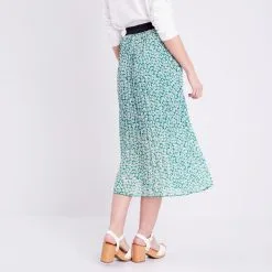 Vib's Jupe Longue évasée Plissée Vert Femme -Robe Boutique jupe longue evasee plissee vert femme b 36125312270035351
