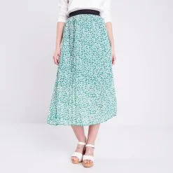 Vib's Jupe Longue évasée Plissée Vert Femme -Robe Boutique jupe longue evasee plissee vert femme fp 36125312270035351