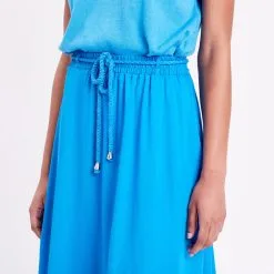 Vib's Jupe Longue évasée Satin Bleu Femme -Robe Boutique jupe longue evasee satin bleu femme d2 36125312270164500
