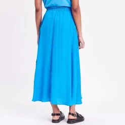 Vib's Jupe Longue évasée Satin Bleu Femme -Robe Boutique jupe longue evasee satin bleu femme d3 36125312270164500
