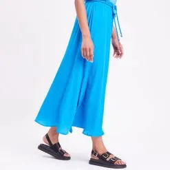 Vib's Jupe Longue évasée Satin Bleu Femme -Robe Boutique jupe longue evasee satin bleu femme fp 36125312270164500