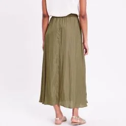 Vib's Jupe Longue évasée Satin Vert Kaki Femme -Robe Boutique jupe longue evasee satin vert kaki femme b 36125312270162019