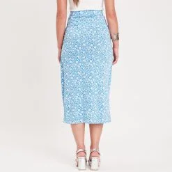 Vib's Jupe Midi Ajustée Twistée Bleu Femme -Robe Boutique jupe midi ajustee twistee bleu femme b 36125312300015497