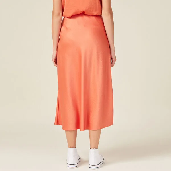 Vib's Jupe Midi Droite Satin Orange Foncé Femme 5 Vib's Jupe Midi Droite Satin Orange Foncé Femme – Image 3