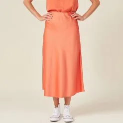 Vib's Jupe Midi Droite Satin Orange Foncé Femme 9 Vib's Jupe Midi Droite Satin Orange Foncé Femme -Robe Boutique jupe midi droite satin orange fonc femme fp 36125222920210634