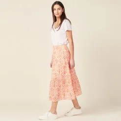 Vib's Jupe Midi évasée Volantée Orange Femme -Robe Boutique jupe midi evasee volantee orange femme d1 36125212920113978