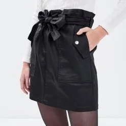 Vib's Jupe Paperbag Enduite Noir Femme -Robe Boutique jupe paperbag enduite noir femme d1 36125372250531001