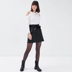 Vib's Jupe Paperbag Enduite Noir Femme -Robe Boutique jupe paperbag enduite noir femme si 36125372250531001