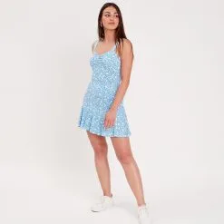 Vib's Jupe-short évasée Volantée Bleu Femme -Robe Boutique jupe short evasee volantee bleu femme si 36125312250315497
