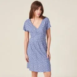 Vib's Robe à Manches Courtes Bleu Femme