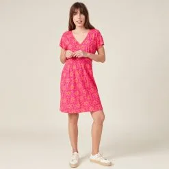 Vib's Robe à Manches Courtes Rose Fushia Femme -Robe Boutique robe a manches courtes rose fushia femme si 36125212810803958