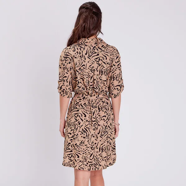 Vib's Robe Boutonnée à Manches Courtes Beige Femme 5 Vib's Robe Boutonnée à Manches Courtes Beige Femme – Image 3