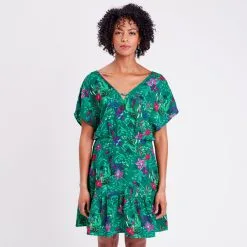 Vib's Robe Cintrée Manches Courtes Vert Femme -Robe Boutique robe cintree manches courtes vert femme fp 36125313310355300