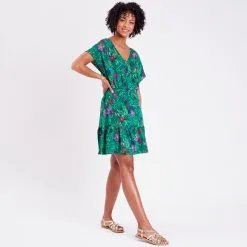 Vib's Robe Cintrée Manches Courtes Vert Femme -Robe Boutique robe cintree manches courtes vert femme si 36125313310355300