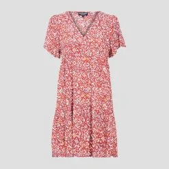 Vib's Robe Droite Avec Col En V Rouge Femme