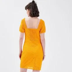 Vib's Robe Droite Avec Dentelle Jaune Foncé Femme -Robe Boutique robe droite avec dentelle jaune fonc femme b 36125373430023895