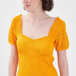 Vib's Robe Droite Avec Dentelle Jaune Foncé Femme -Robe Boutique robe droite avec dentelle jaune fonc femme d1 36125373430023895