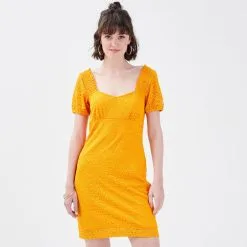 Vib's Robe Droite Avec Dentelle Jaune Foncé Femme -Robe Boutique robe droite avec dentelle jaune fonc femme fp 36125373430023895