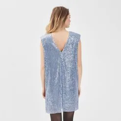 Vib's Robe Droite Avec Sequins Gris Argent Femme -Robe Boutique robe droite avec sequins gris argent femme b 36125353240330445