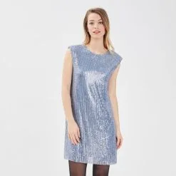 Vib's Robe Droite Avec Sequins Gris Argent Femme -Robe Boutique robe droite avec sequins gris argent femme fp 36125353240330445