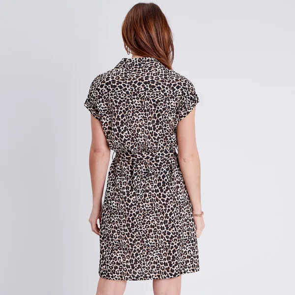 Vib's Robe Droite Boutonnée Beige Femme 5 Vib's Robe Droite Boutonnée Beige Femme – Image 3